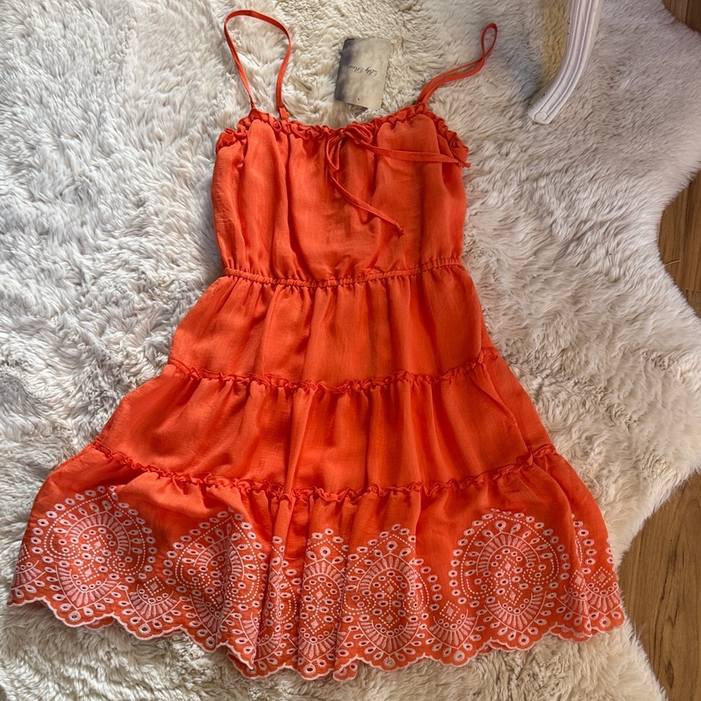 Orange Embroidered Tiered Sundress